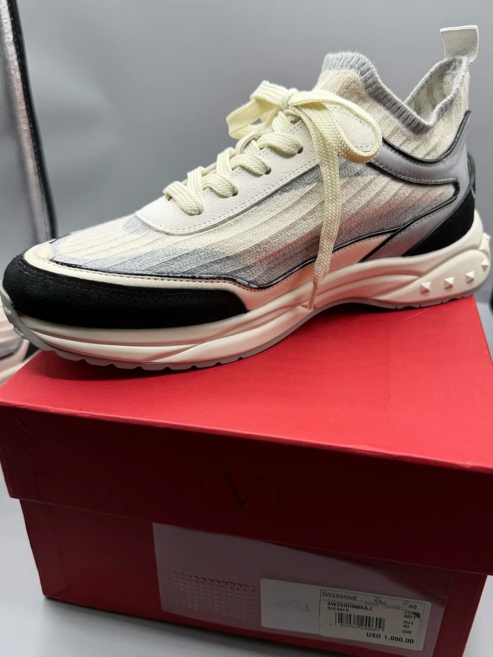 Neutral Knit Lace-Up Women's Sneakers with Black Accents